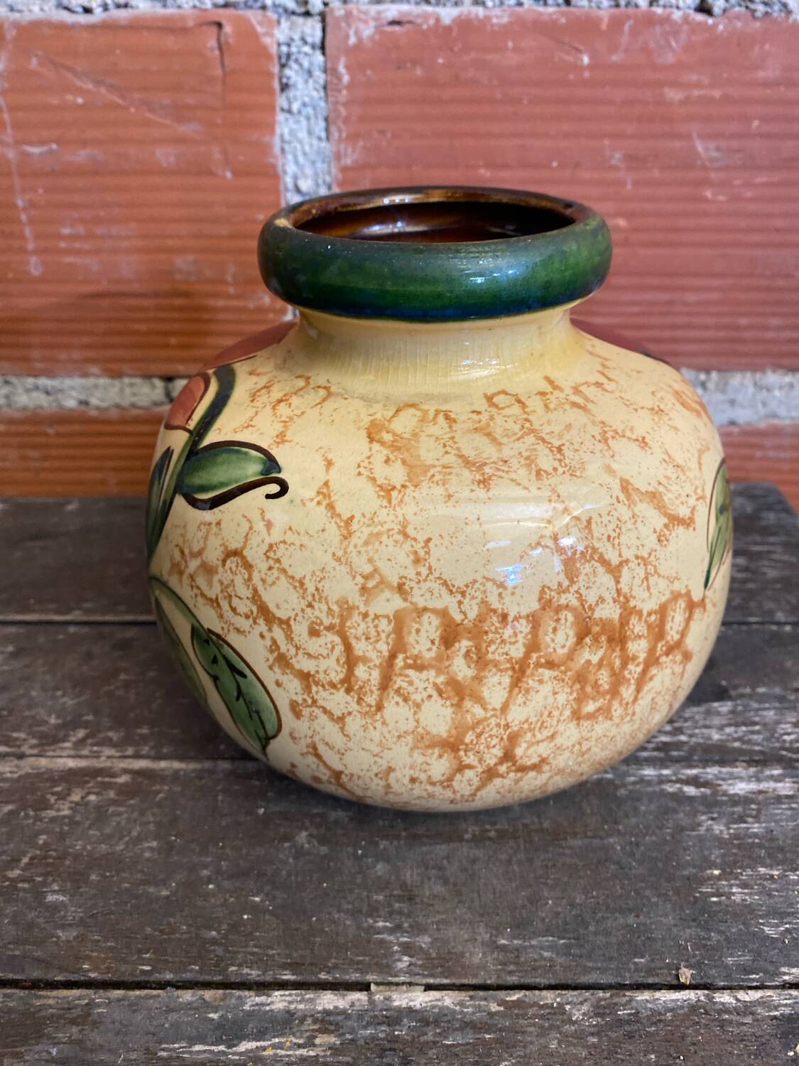 Vintage Polychrome Ceramic Ball Vase Flowers West Germany