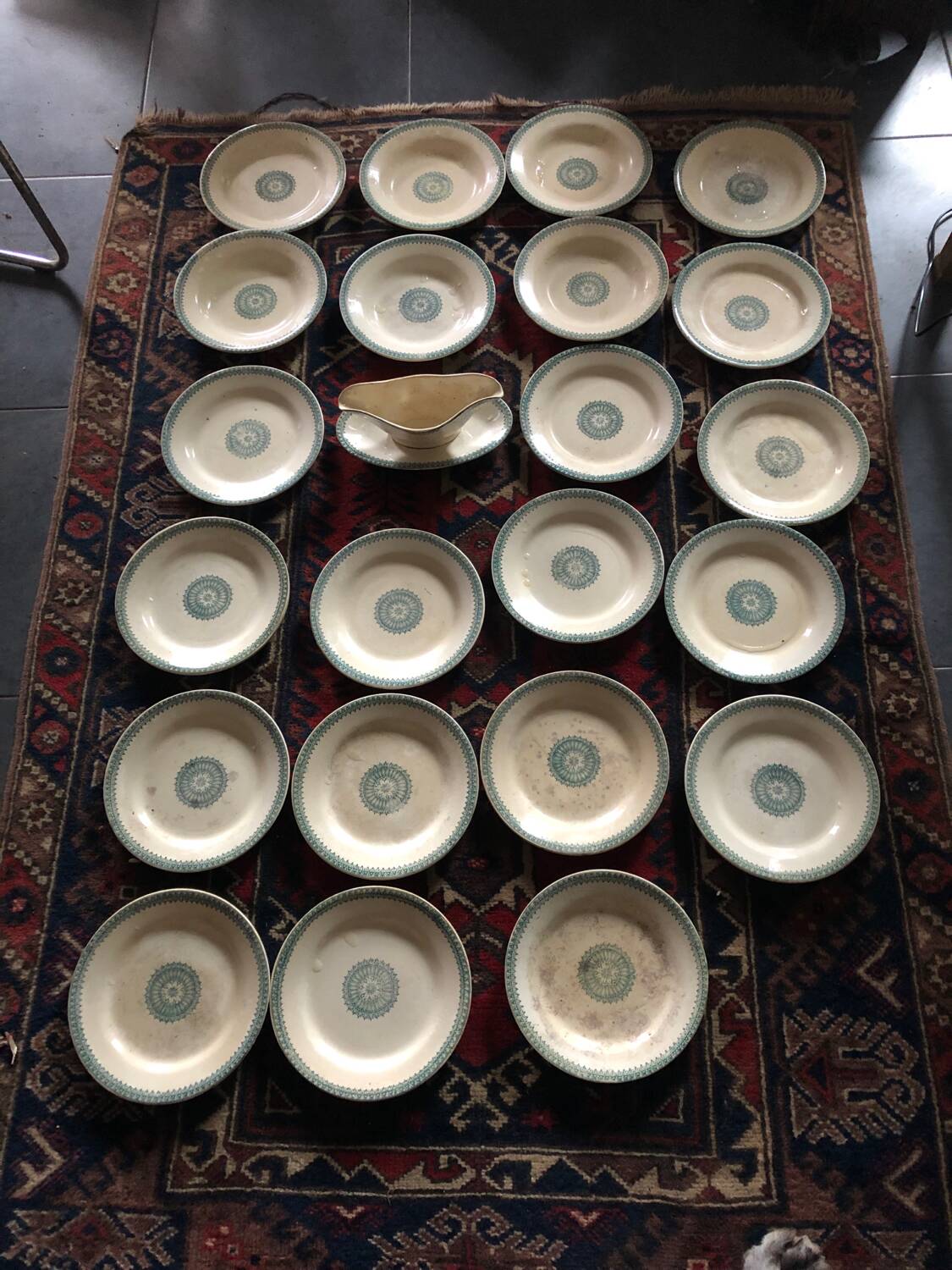 Creil and Montereau ironstone service 22 sauceboat plates