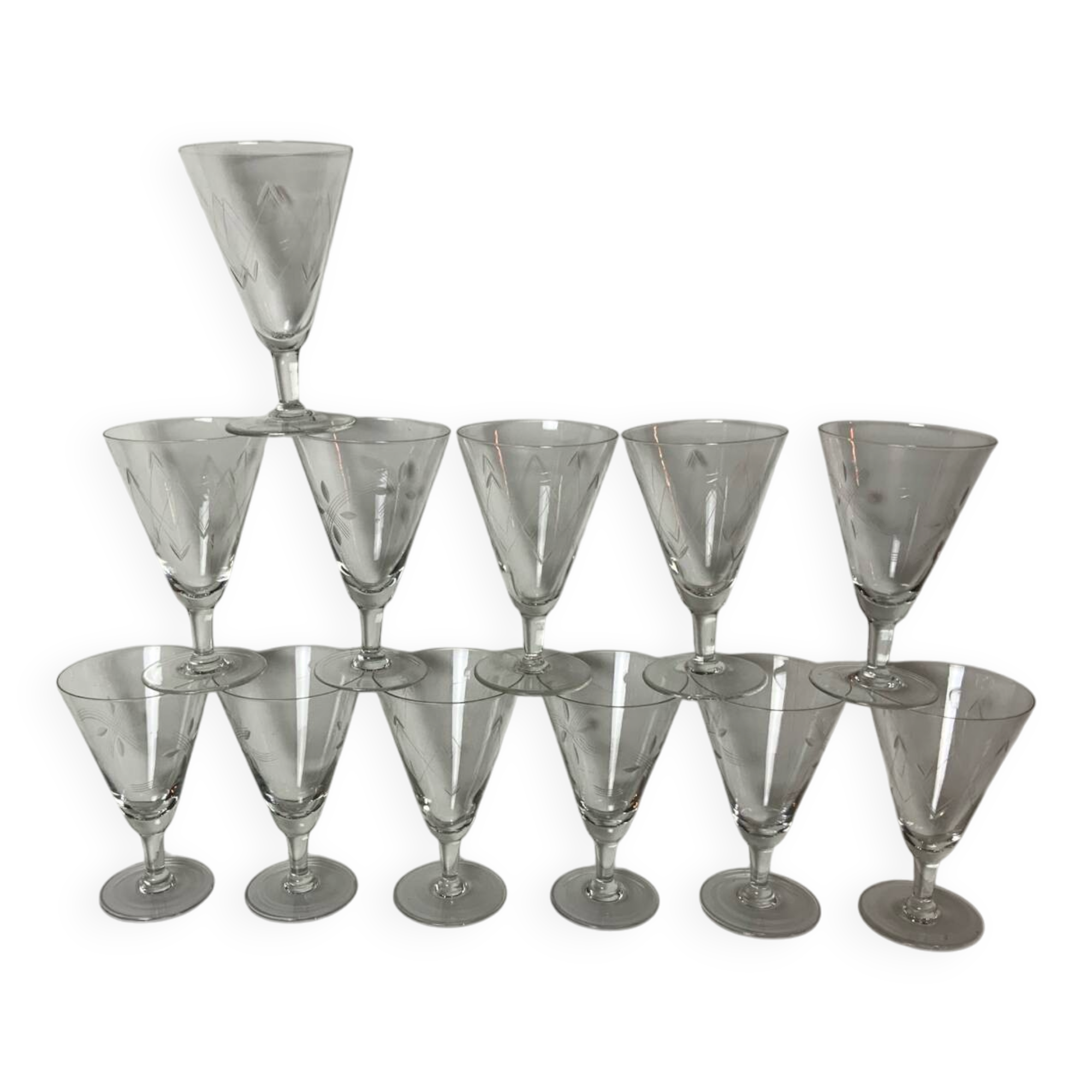 12 antique stemmed glasses