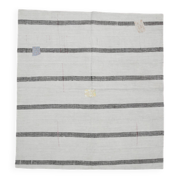 6x6 Square White & Black Vintage Kilim Rug, 187x195Cm