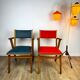 Pair of Scandinavian bridge armchairs in wood and vinyl from the 1950s.