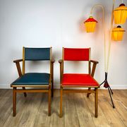 Pair of Scandinavian bridge armchairs in wood and vinyl from the 1950s.