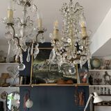 Small antique chandelier with tassels and bronze from the early 20th century