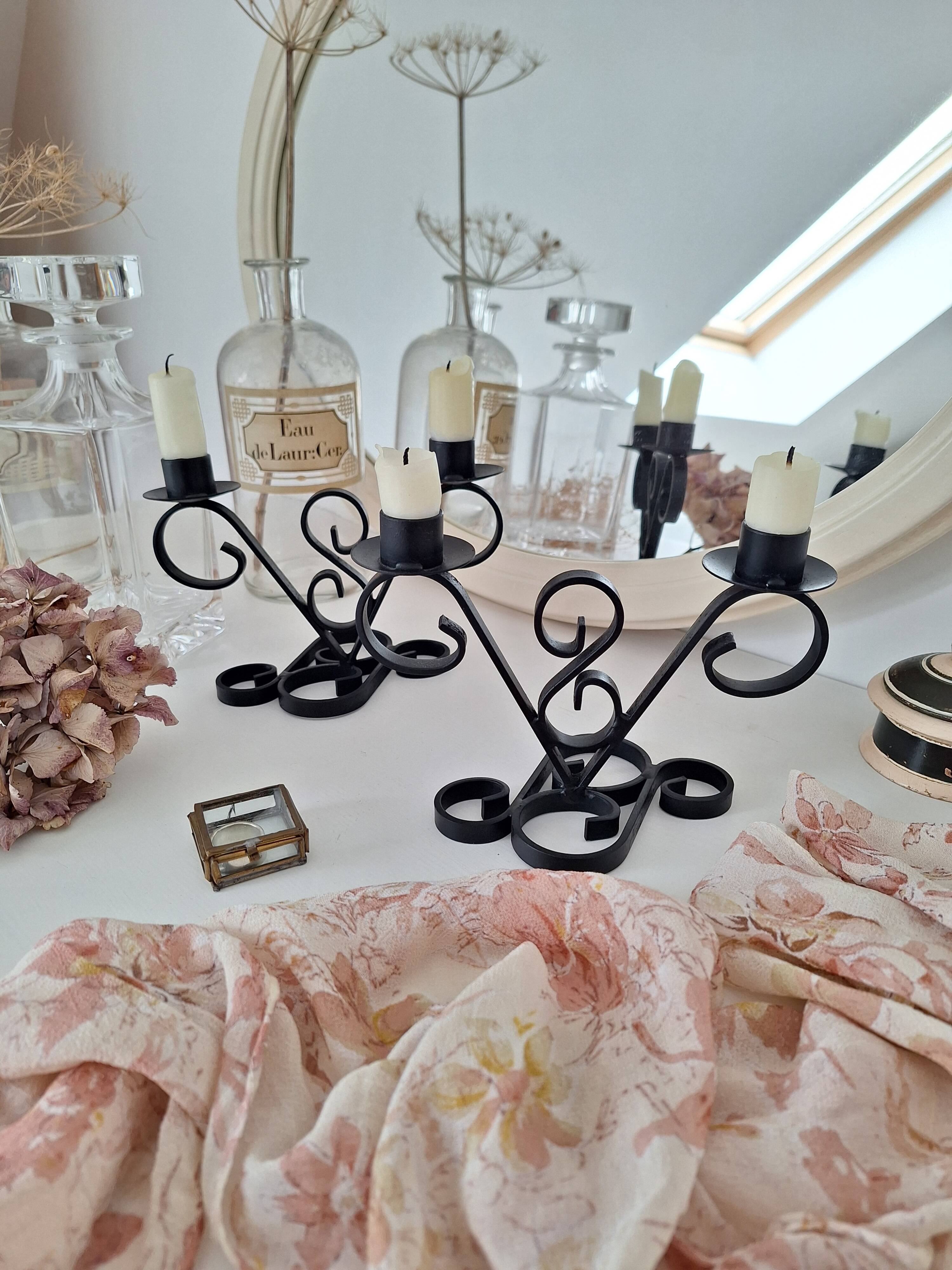 Vintage black wrought iron candlestick