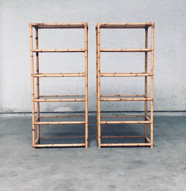 Boho Style Design Bamboo Shelving Units, Italy, 1960s, Set of 2