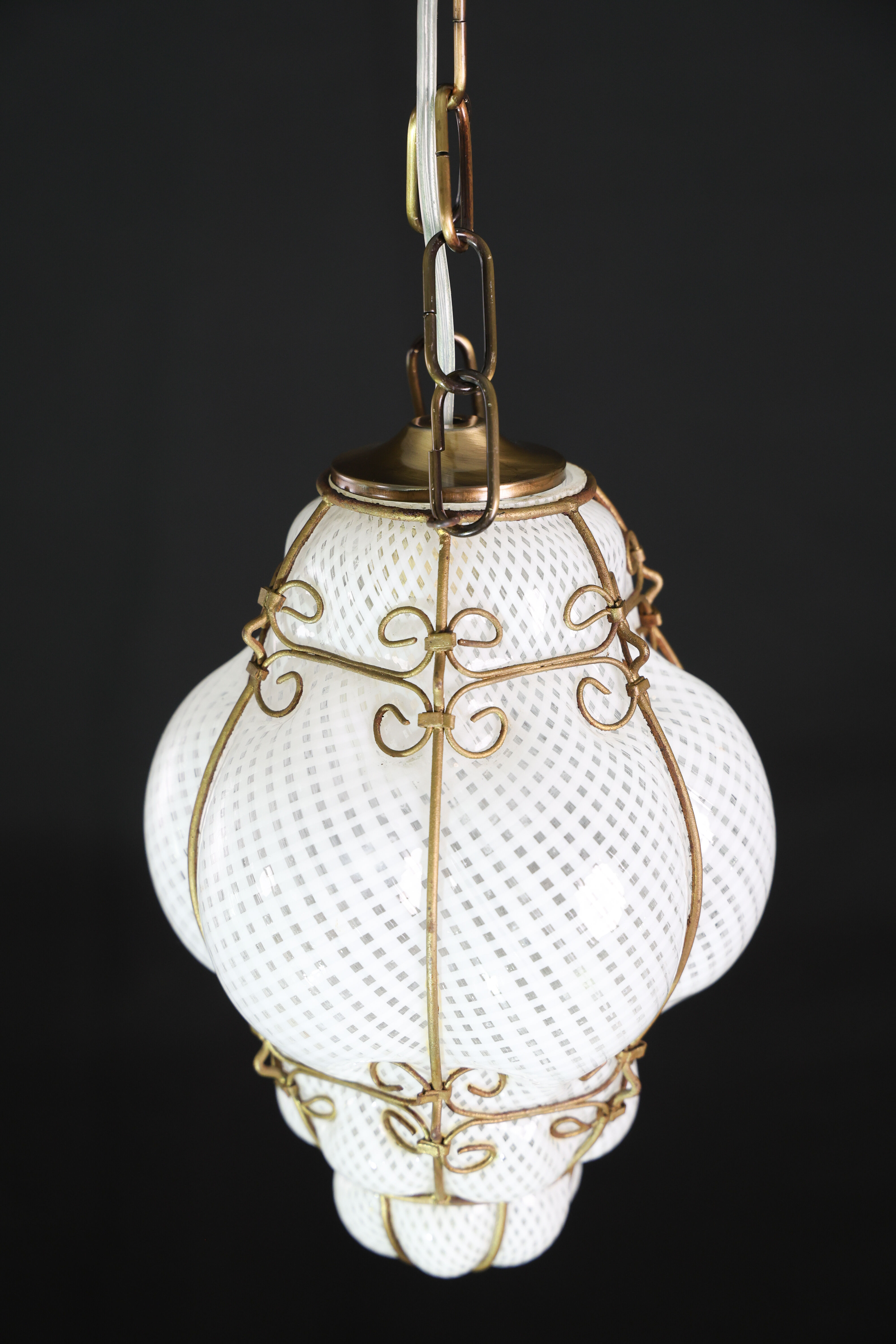 Venetian Lantern in Murano Reticello Glass, 1950s