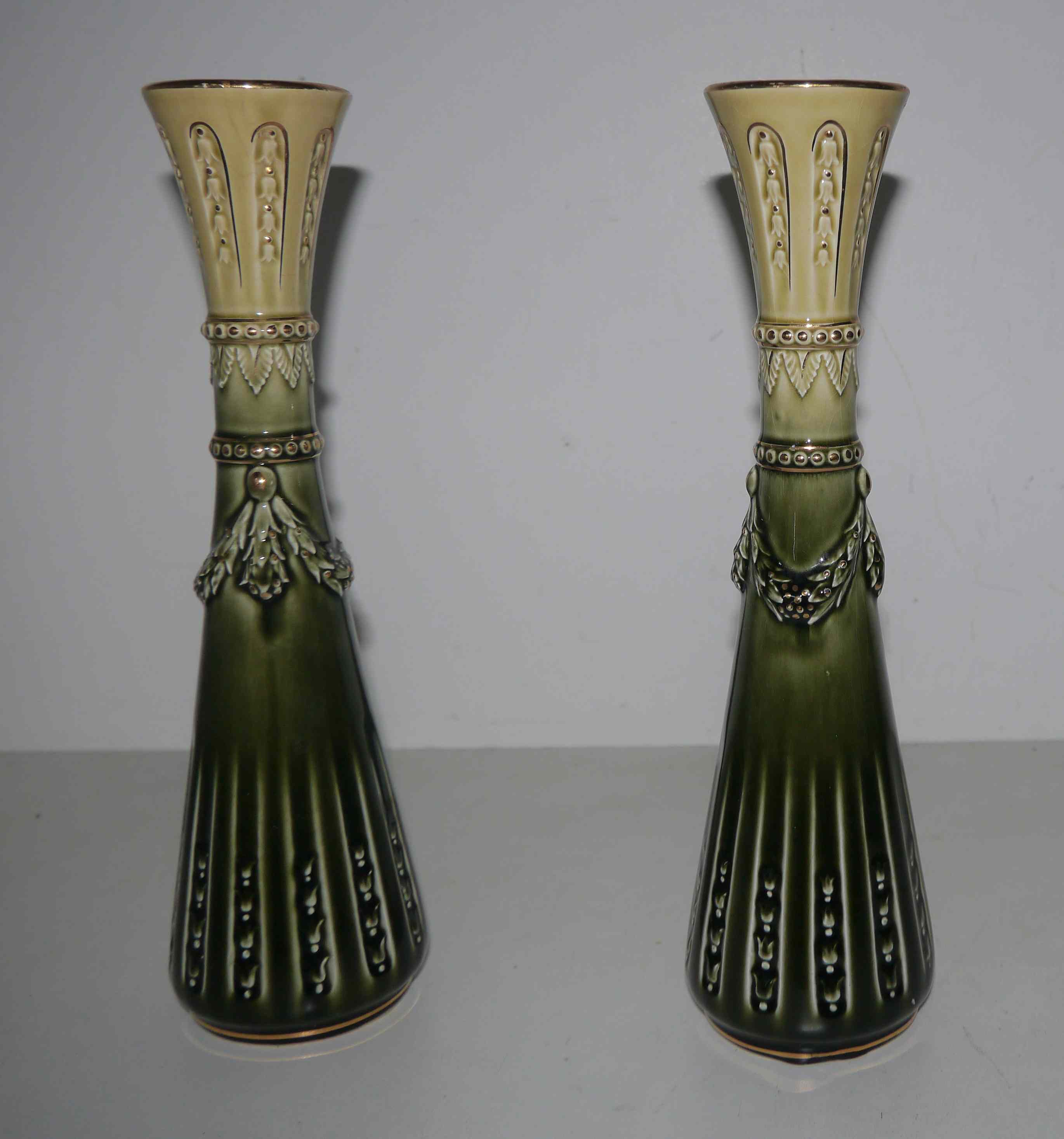 Pair of art deco soliflore vases in slurry