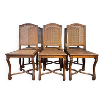 Suite de 6 chaises style Louis XIV en cannage