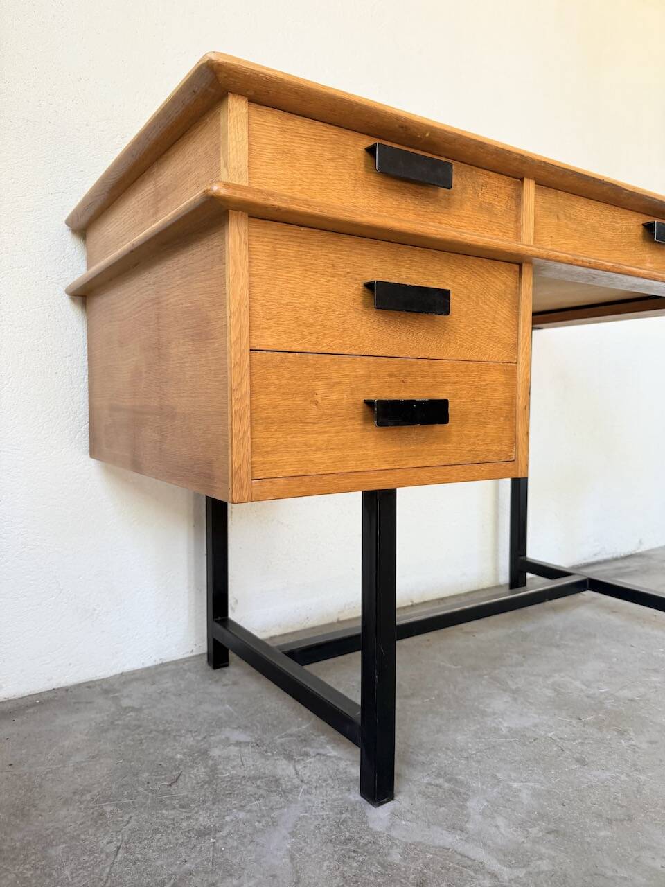 Modernist 50s oak metal desk