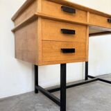 Modernist 50s oak metal desk