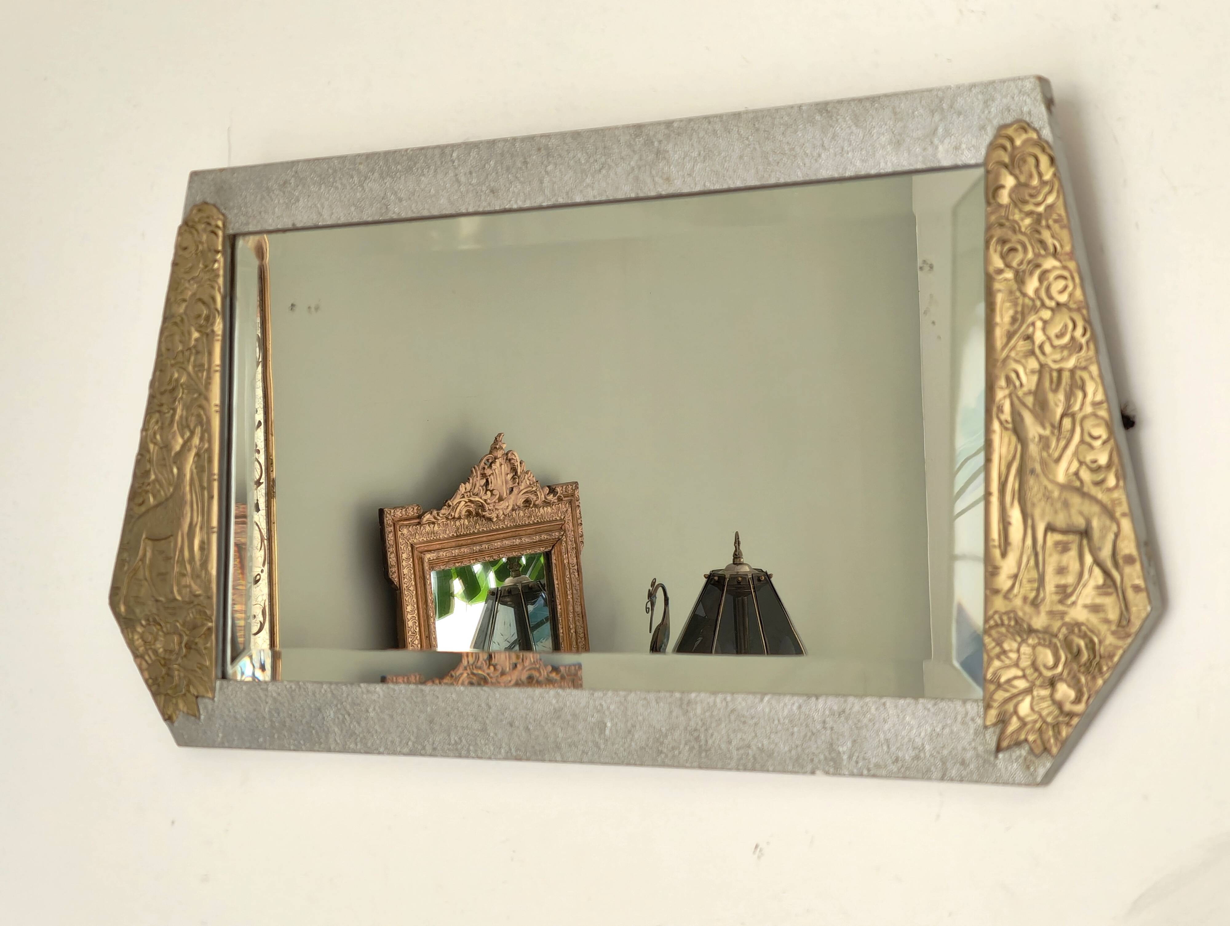Art Deco wooden mirror with bevelled glass