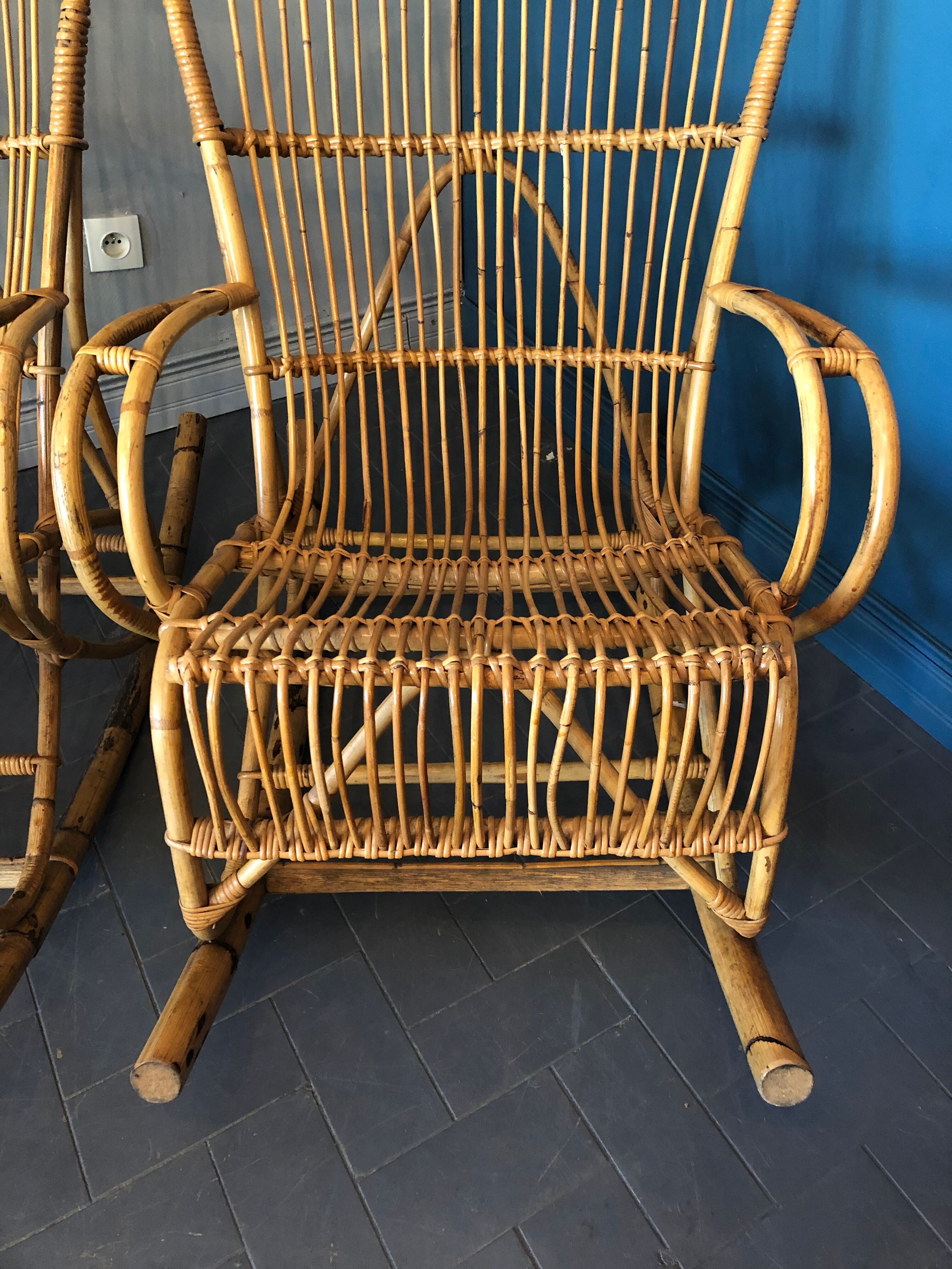 2 rattan rocking chairs