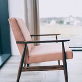 Vintage armchair corduroy flaming pink 1970 design by H.Lis