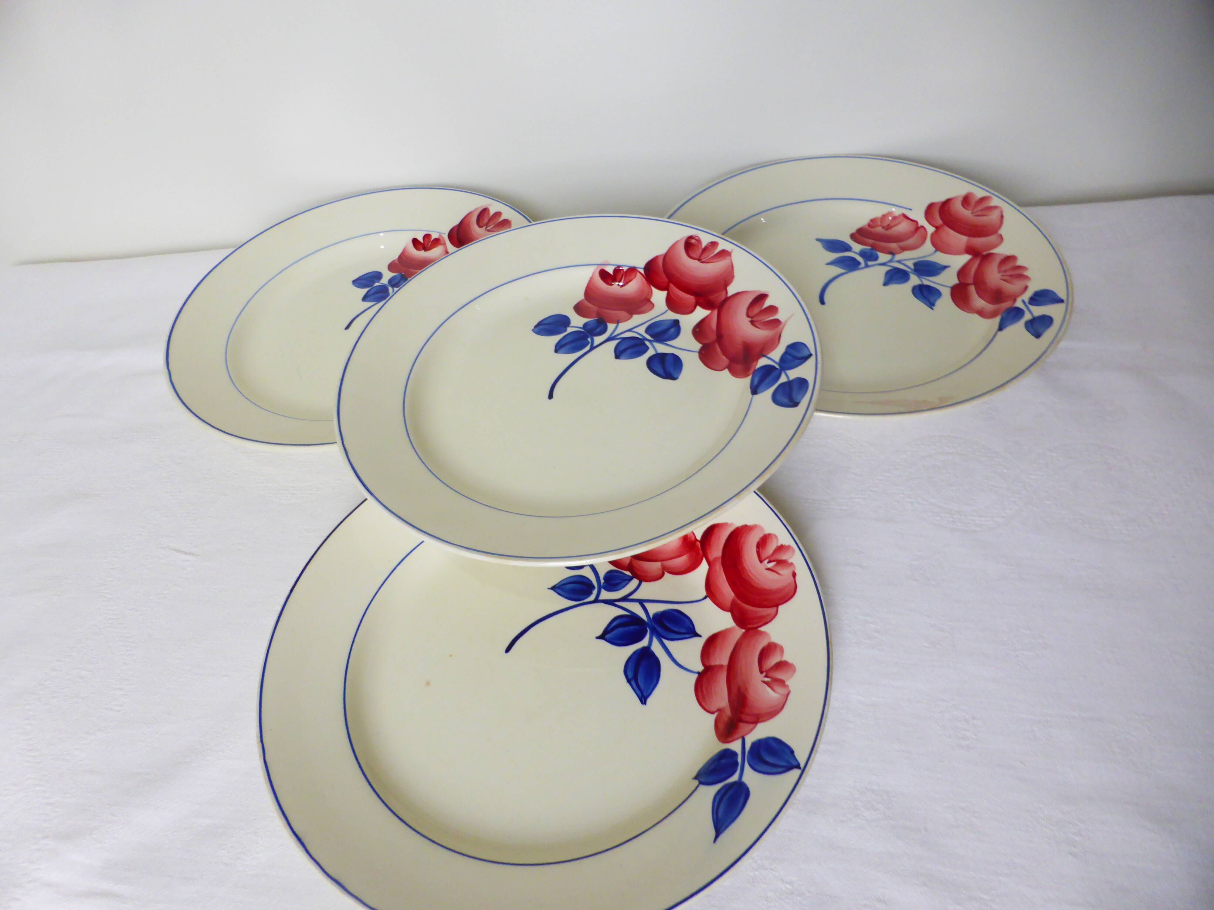 4 flat plates vintage HBCM model Rose Rouge 210358
