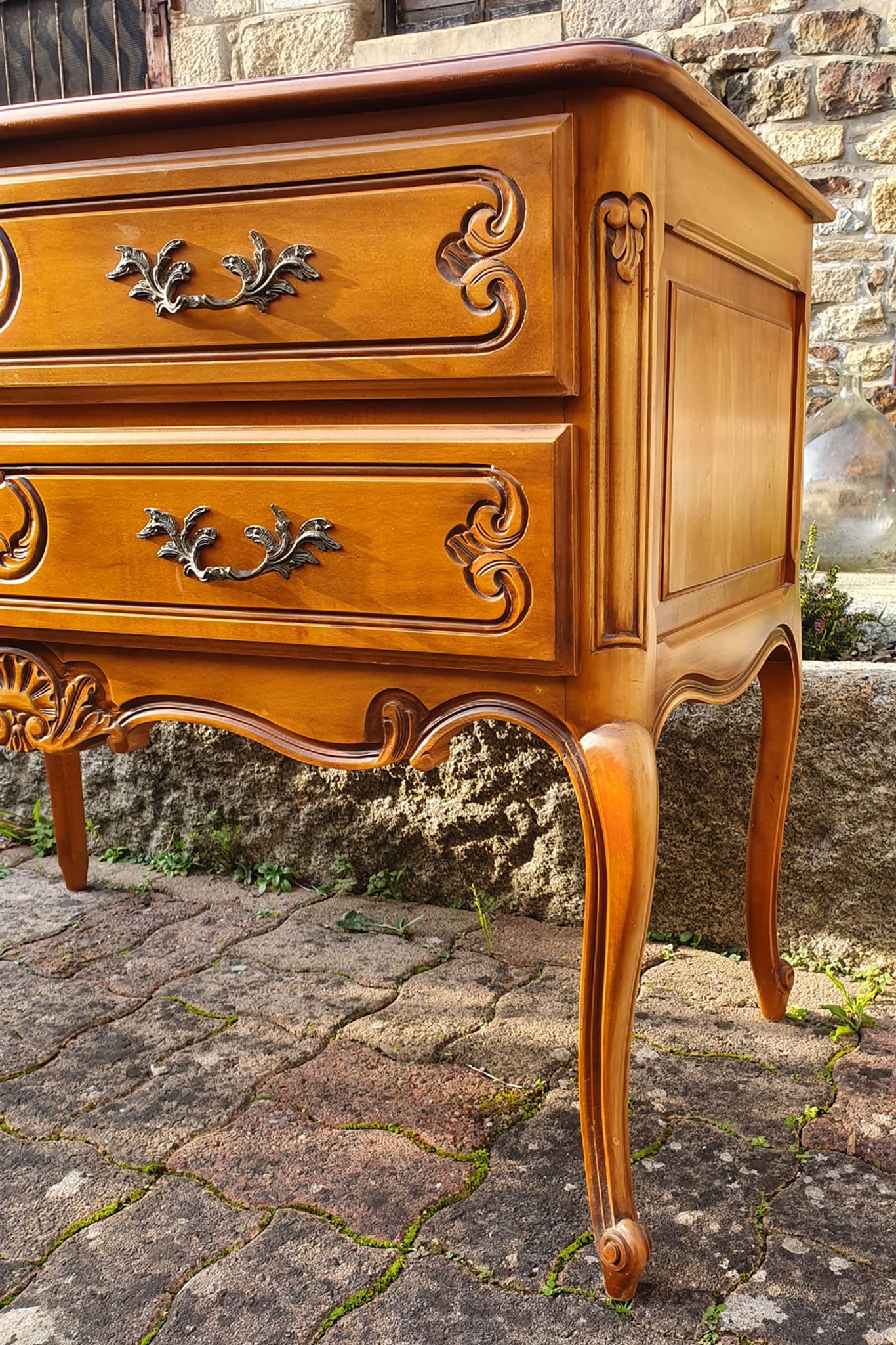 Louis XV mind jumper dresser, 2 drawers, cherry, 60s