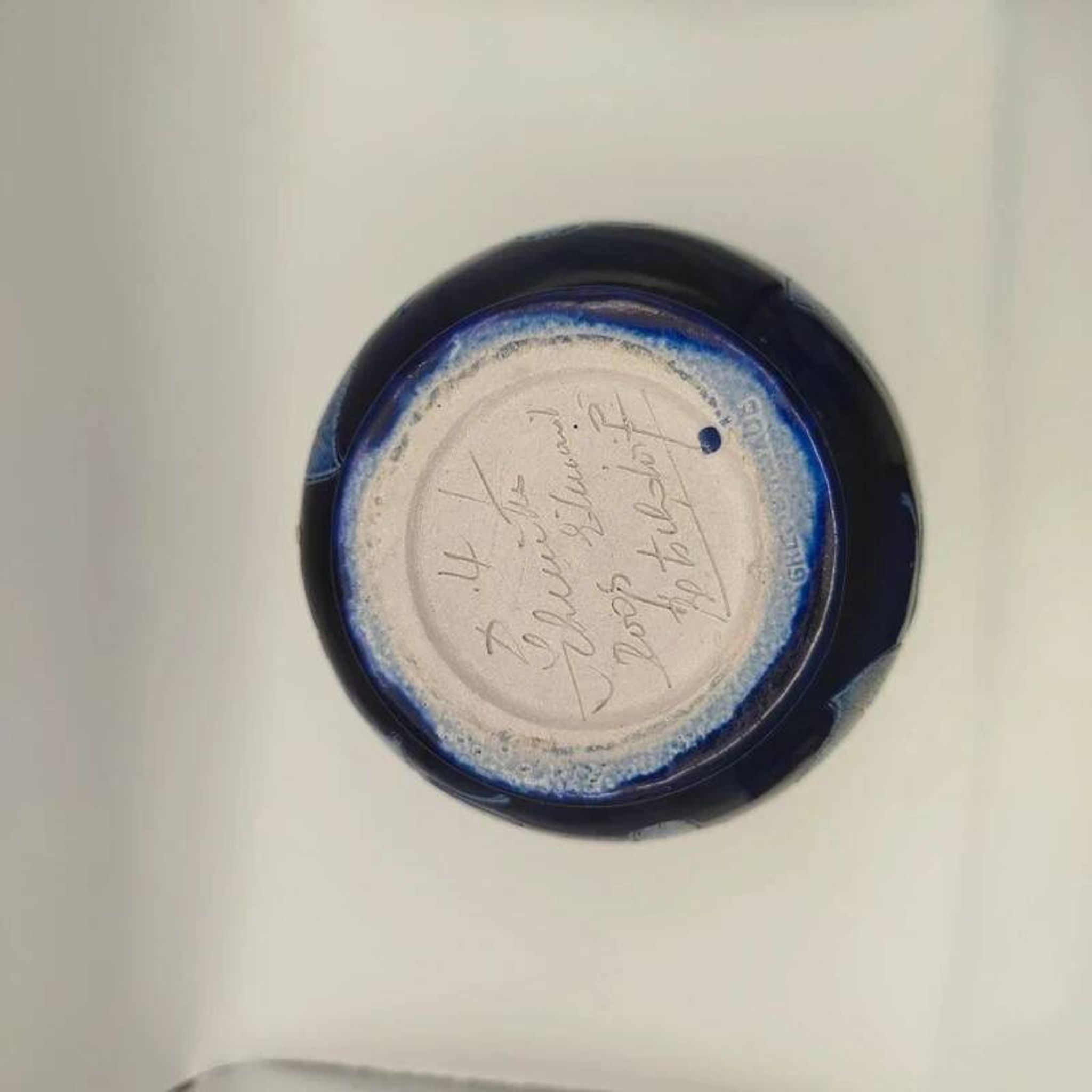 Vase grès d’Alsace Betschdorf bleu décor floral fait main vintage