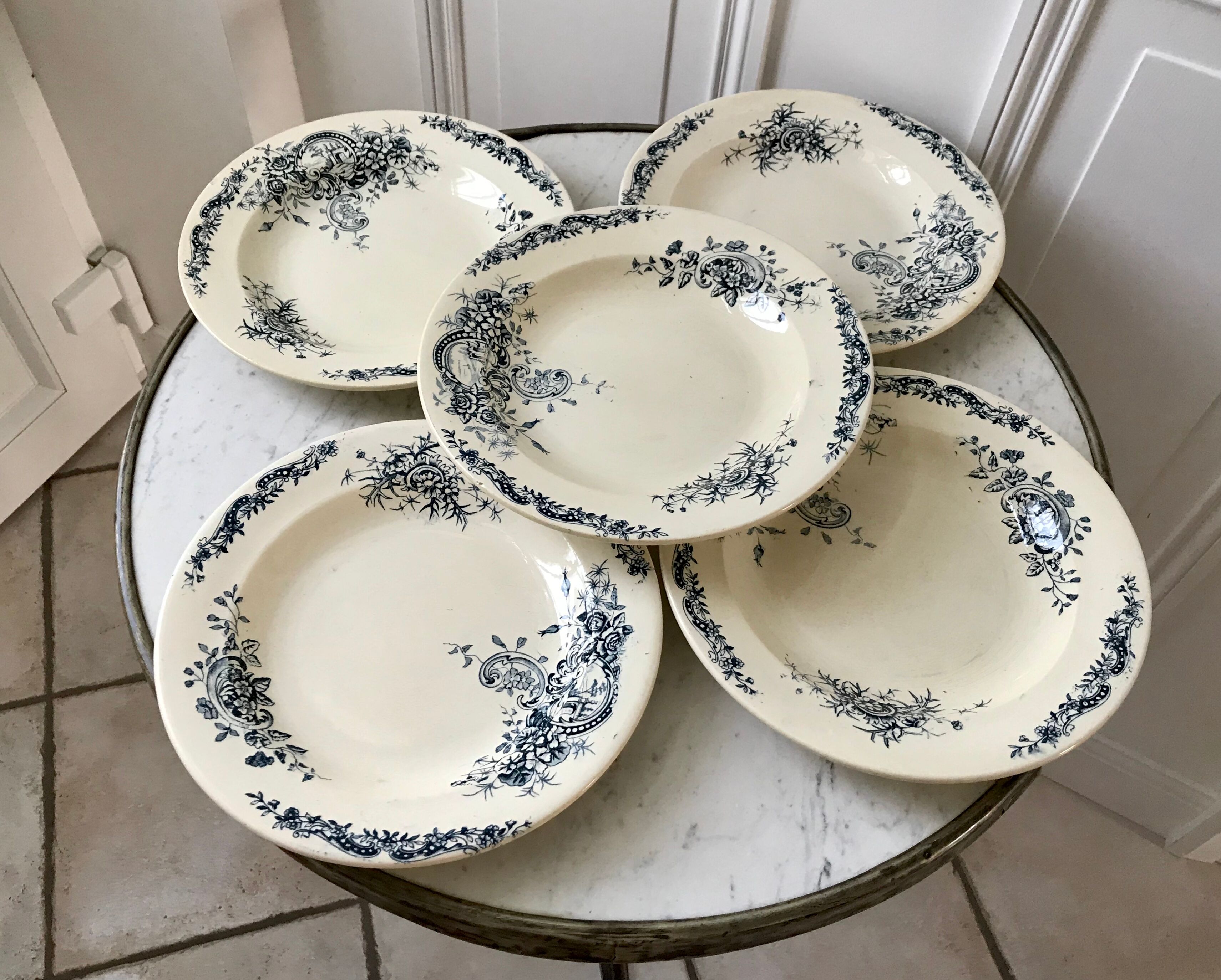 Set of 5 hollow plates Terre de Fer Salins model "Rocaille"
