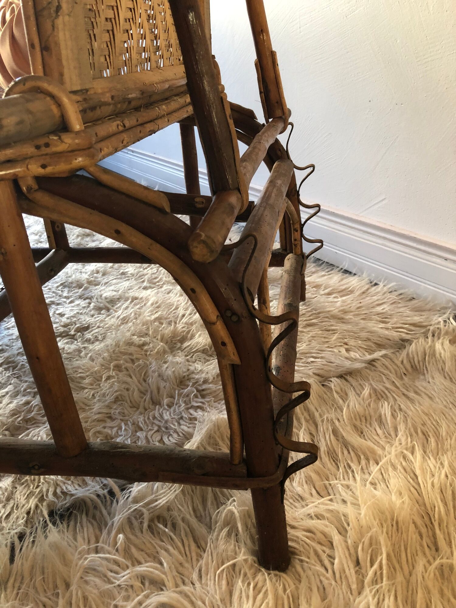 Bamboo and vintage rattan long chair, 40s/50s