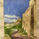 Watercolor Provencal landscape with fortified ramparts