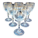 Six vintage wine glasses, cut crystal, gold rim