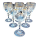 Six vintage wine glasses, cut crystal, gold rim