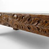 Table basse en chêne massif sculpté de faunes et plateau en marbre gris, France, circa 1940