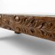 Solid oak coffee table carved with fauns and gray marble top, France, circa 1940