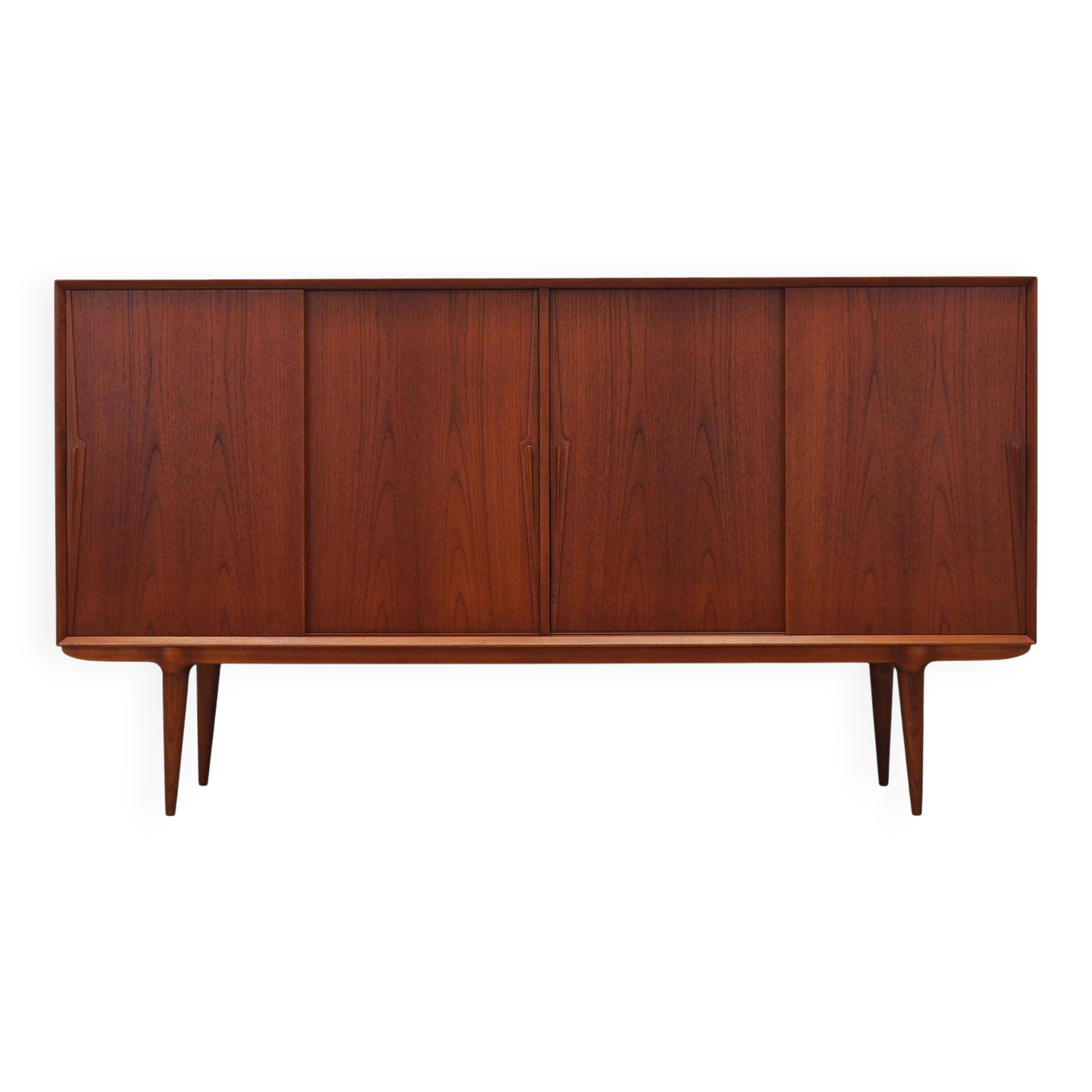 Buffet haut en teck, design danois, années 1970, fabriqué par Omann Jun