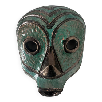 Glazed terracotta face mask tribal art 1980s