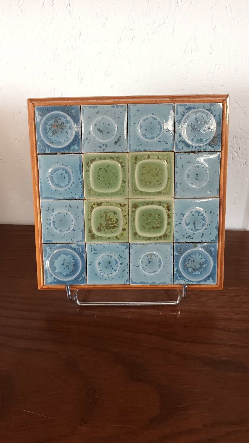 Dessous plat vintage en bois et céramique