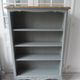 Louis XV style bookcase, green gray with 3 adjustable shelves, wooden tray.