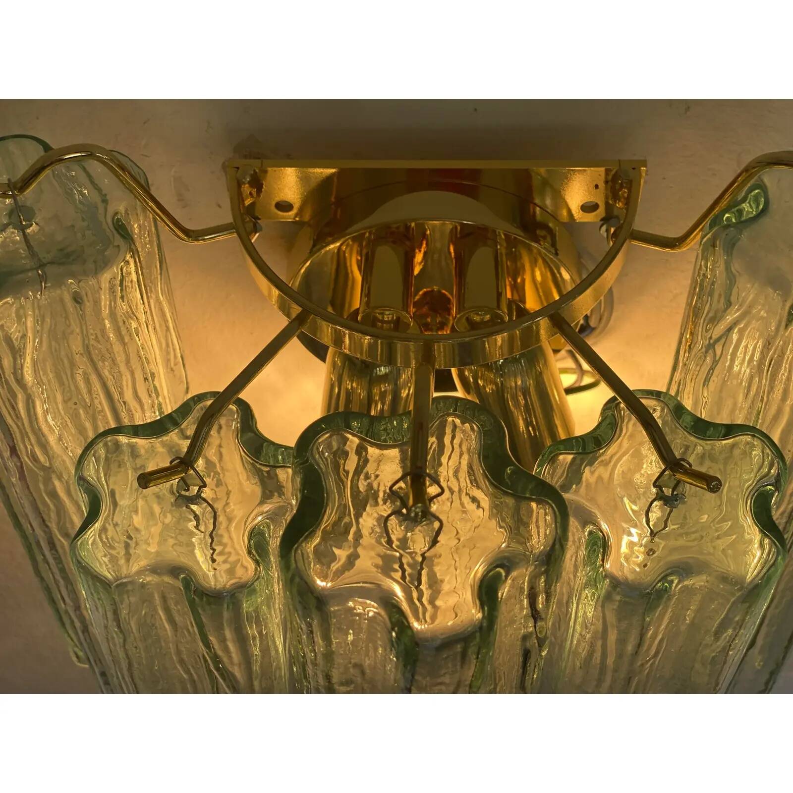Pair of Contemporary Italian Murano Glass “Tronchi” Wall Sconces in Green