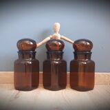 Trio round brown apothecary bottles