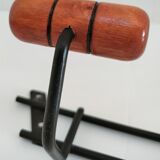 Modernist wall-mounted coat rack in metal and wood, 60s design