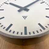 Brown industrial factory wall clock from Pragotron, 1960s