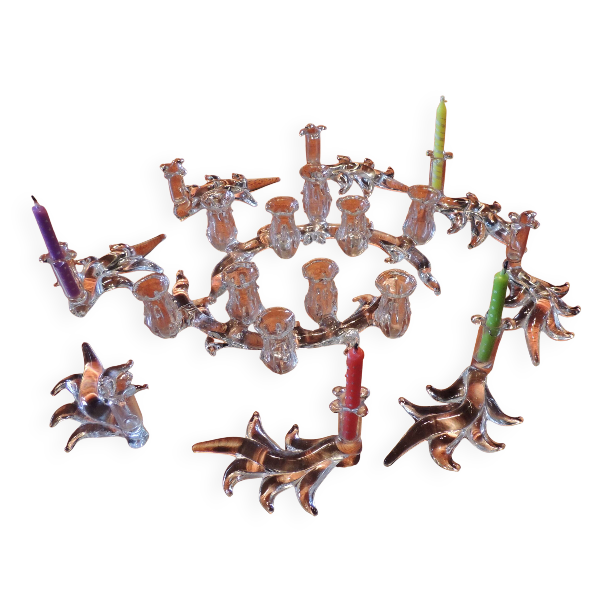 Glass table runner by A. Vialas – Vintage crystal centerpiece