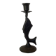Brutalist black cast iron fish candle holder