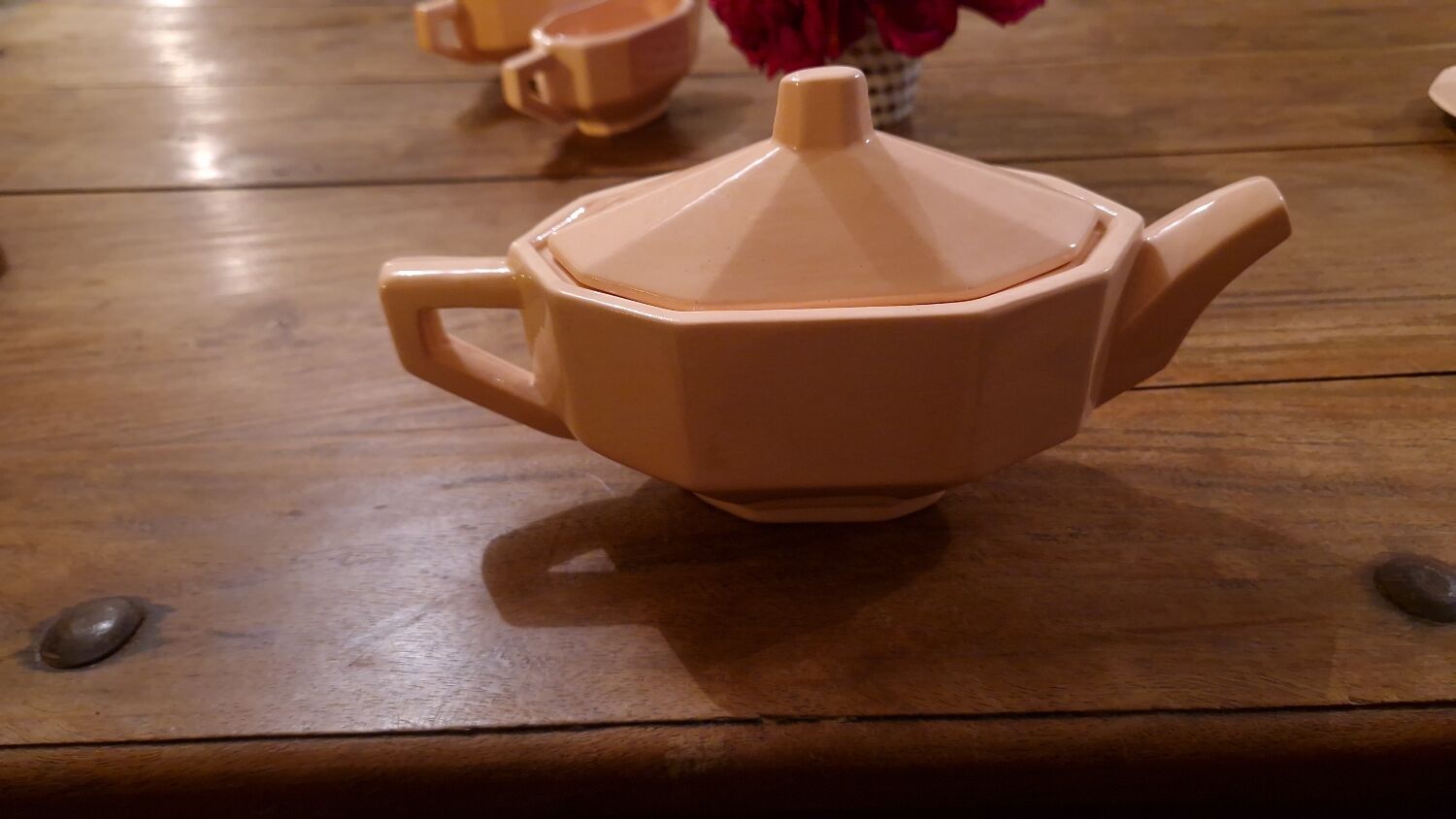 Longwy ceramic pink coffee tea set
