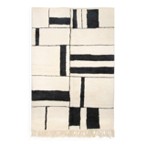 Tapis berbere beni ourain bicolore ecru et noir 307 x 208 cm