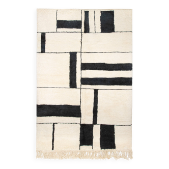 Tapis berbere beni ourain bicolore ecru et noir 307 x 208 cm