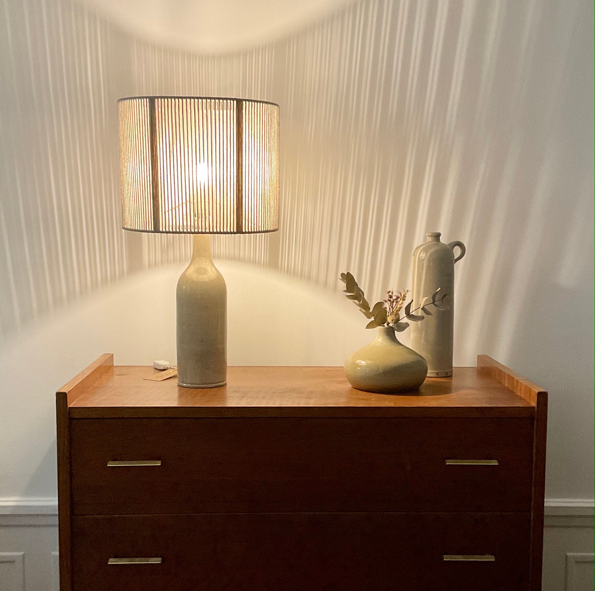 Stoneware and rope lamp