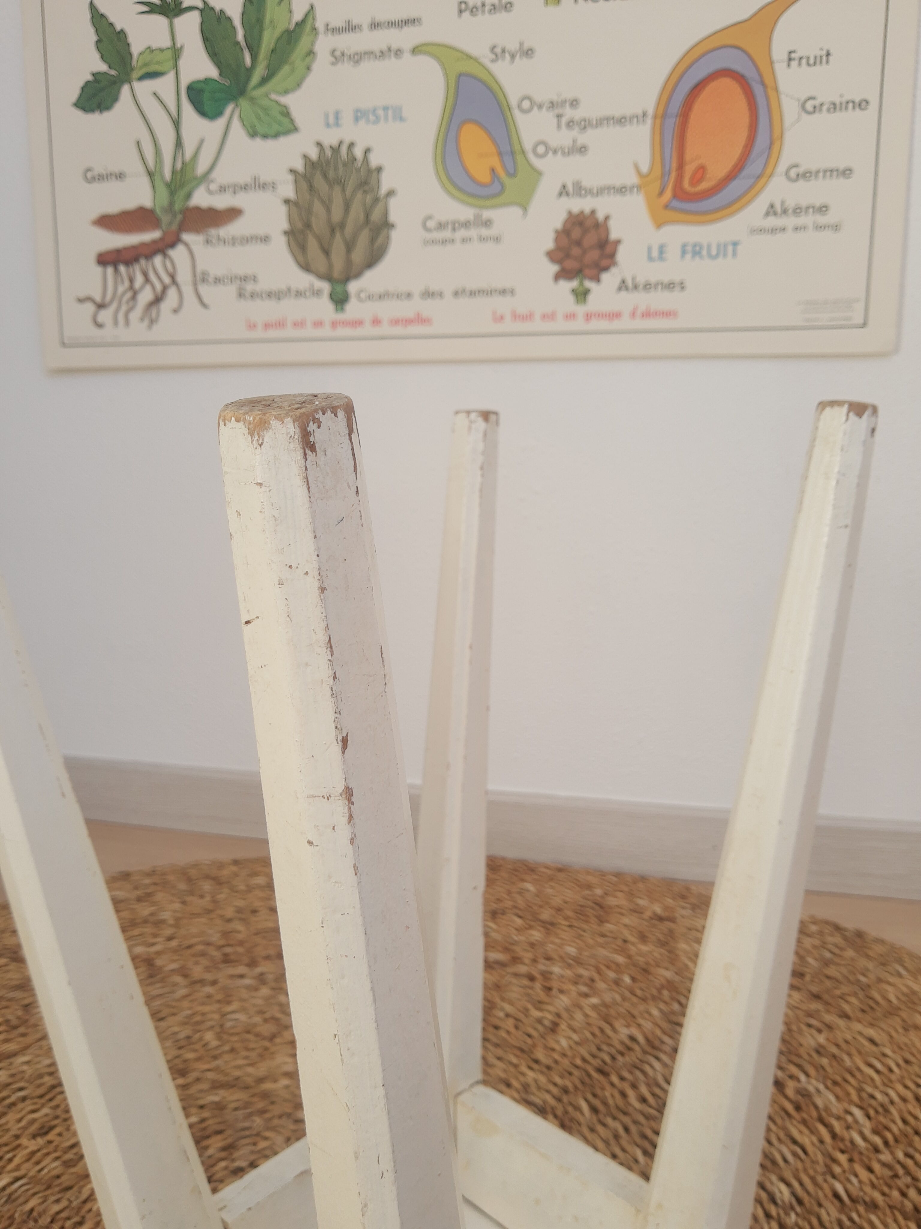 Vintage white farm stool