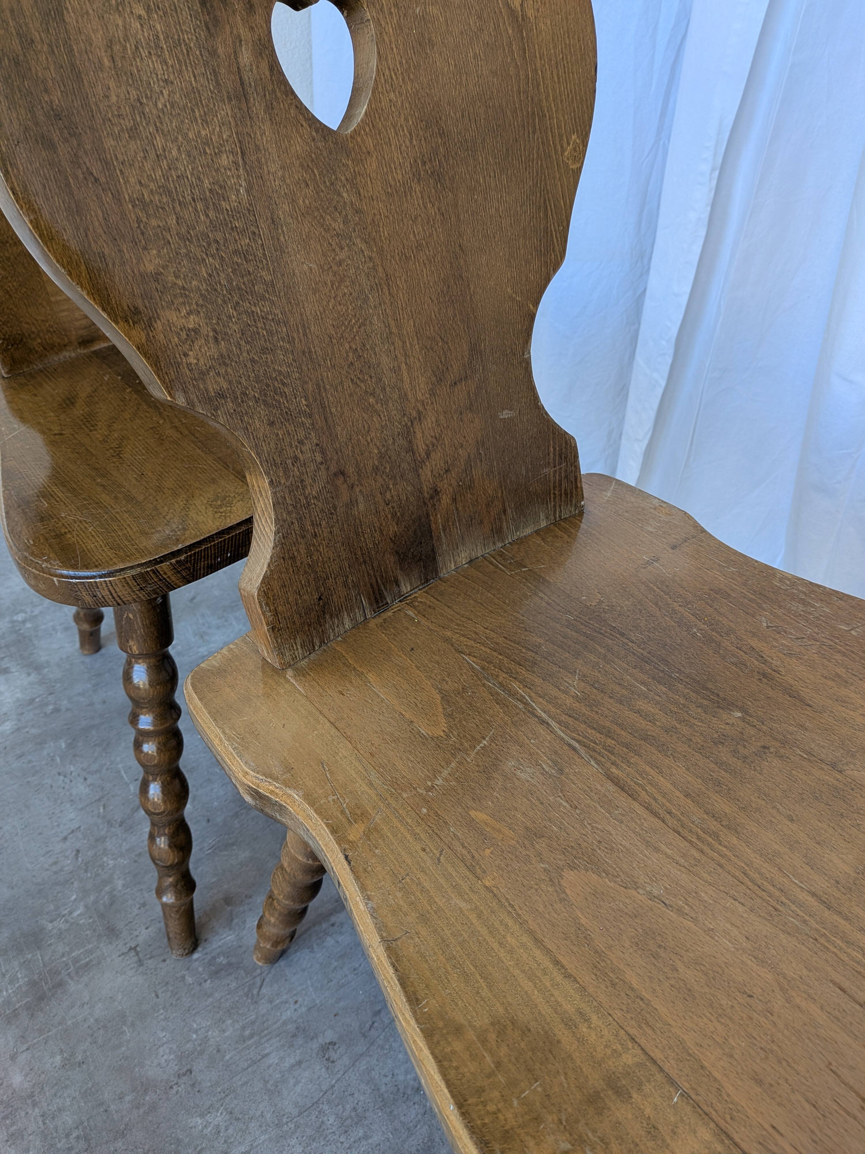 Set of 4 Vintage Tyrolean Heart Cutout Wooden Dining Chairs