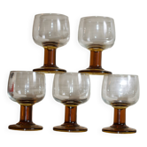 Verres vintage années 70 à pieds bloc ambré