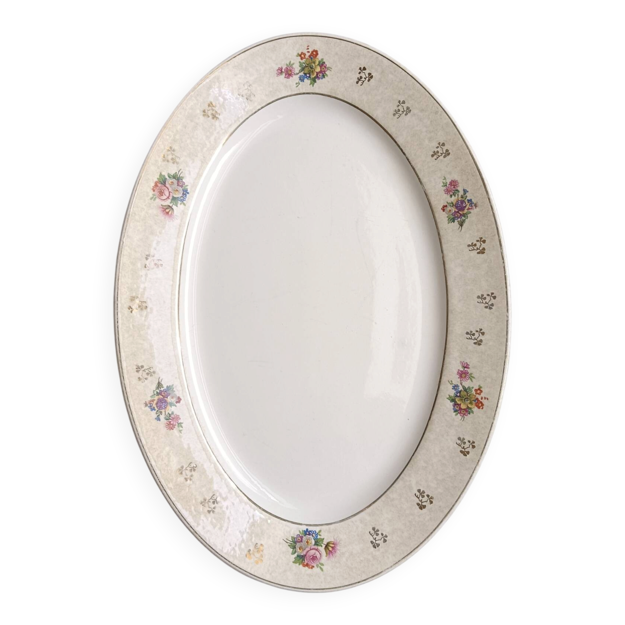 Vintage oval plate Salins model Simone beige with flowers