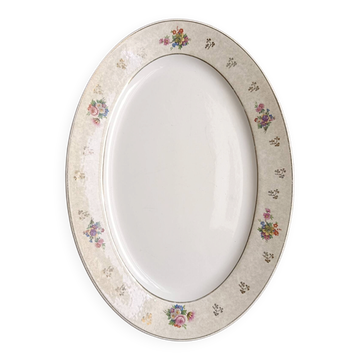 Vintage oval plate Salins model Simone beige with flowers