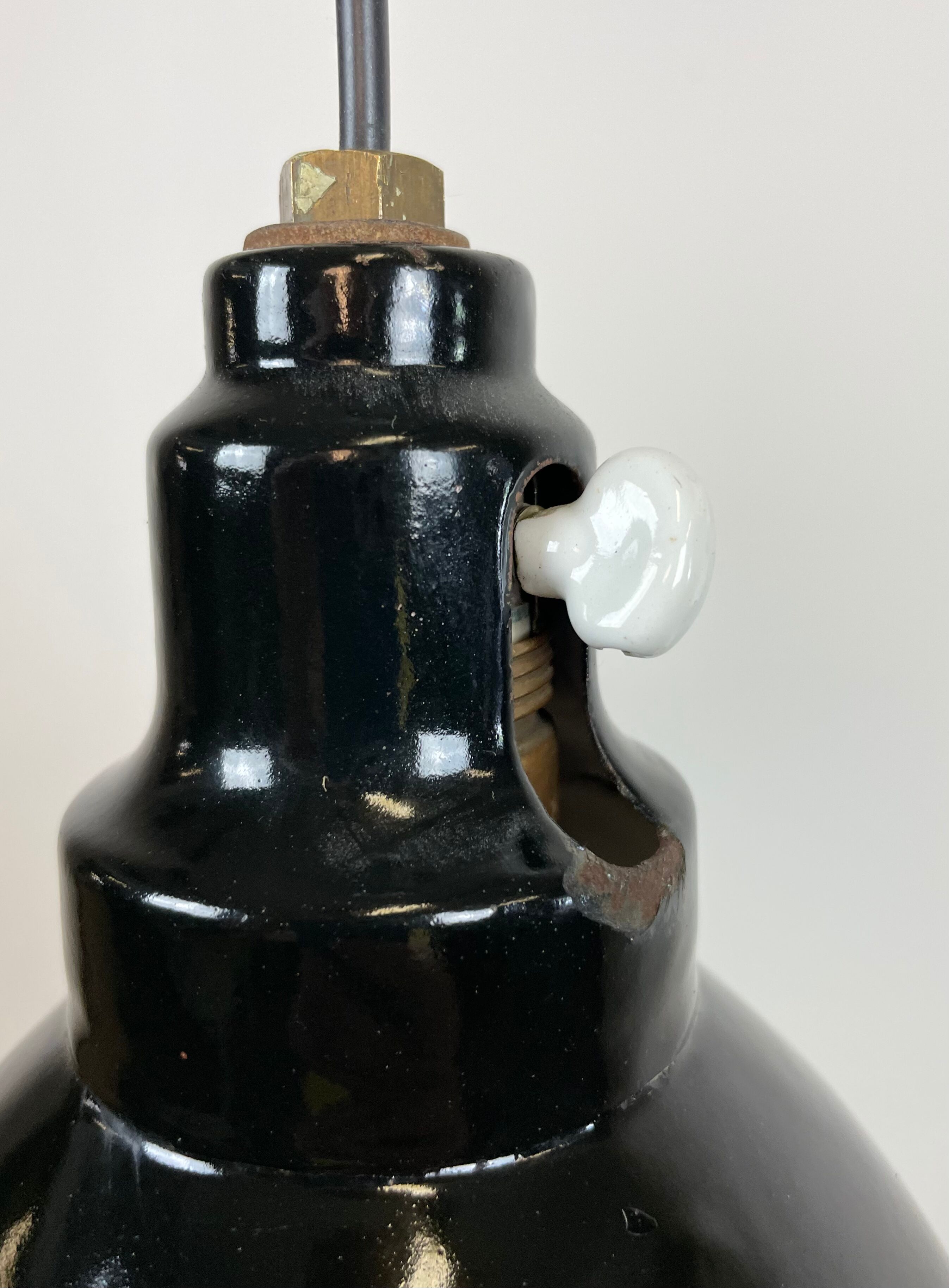 Industrial black enamel pendant lamp, 1950s
