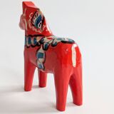 Set of 2 Vintage Swedish Dala Horses in Wood, Hand-Painted Red