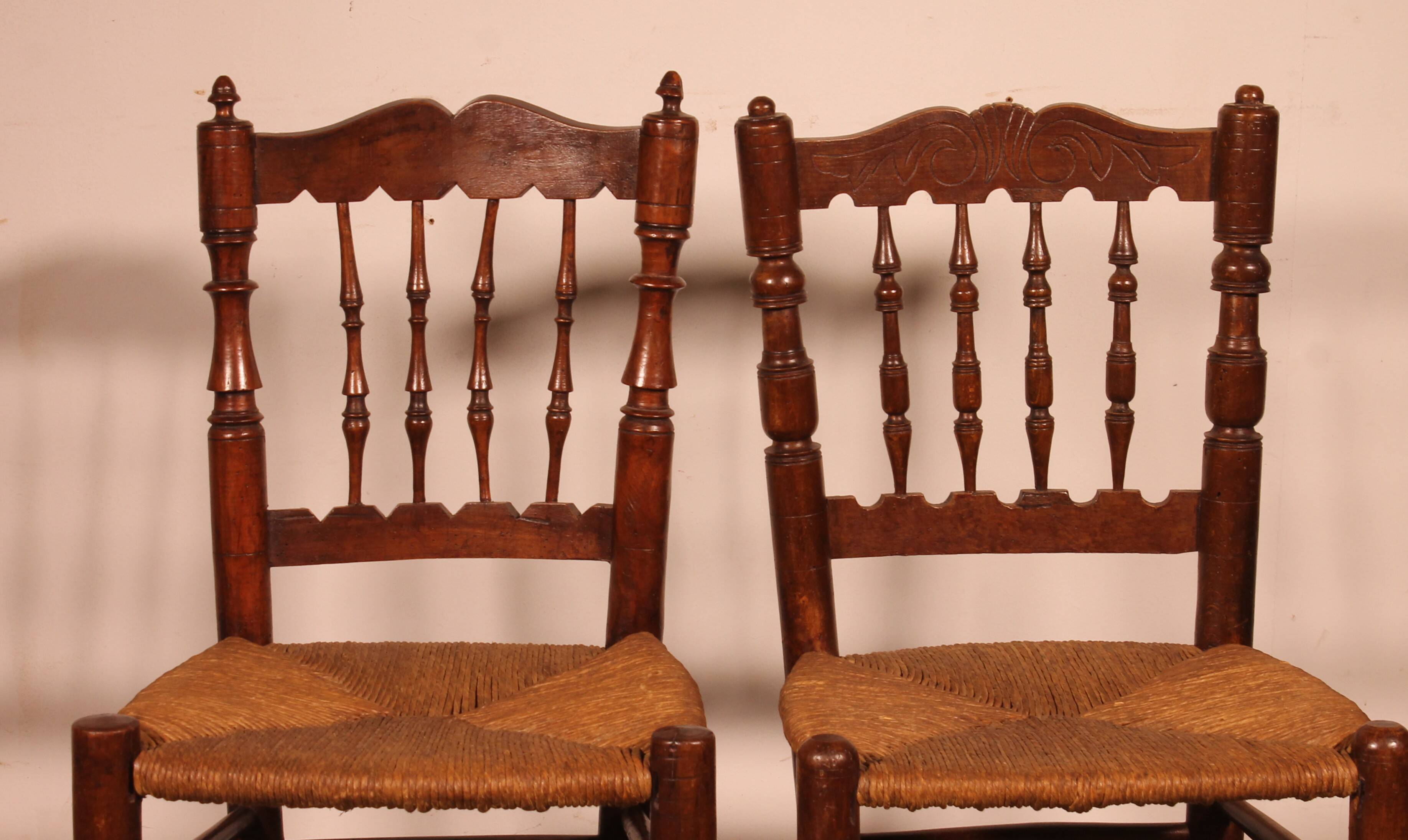 2 rush-seated oak chairs - 19th century
