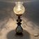 Antique French porcelain table lamp, brass and satin glass, 20th century.